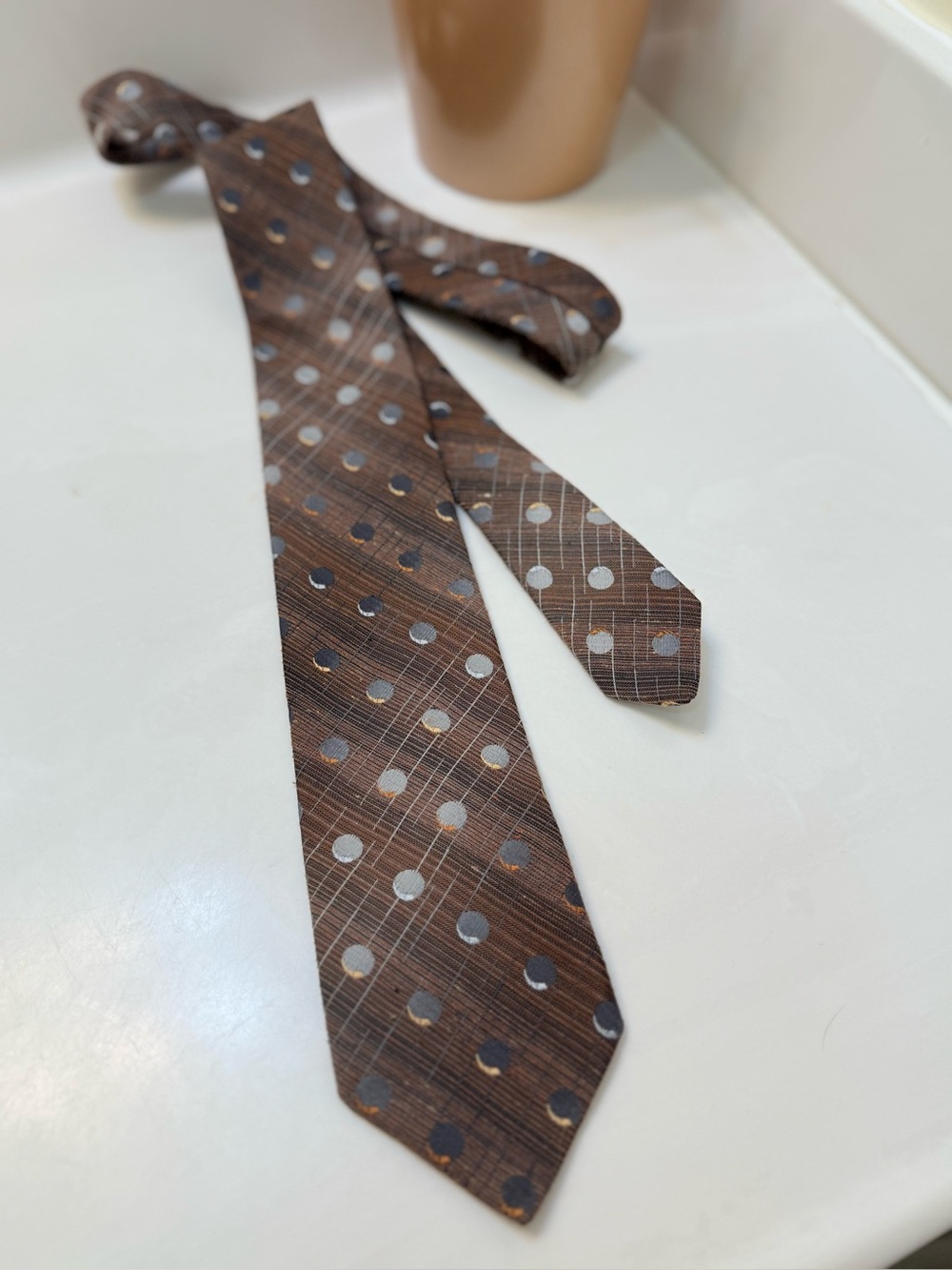 Wembley Brown Polka Dot Silk-Blend Tie with Light Gray Dots